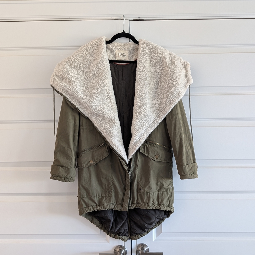 Thread & Supply Sherpa Utility Jacket – Army Green Anorak Parka – Women’s Medium